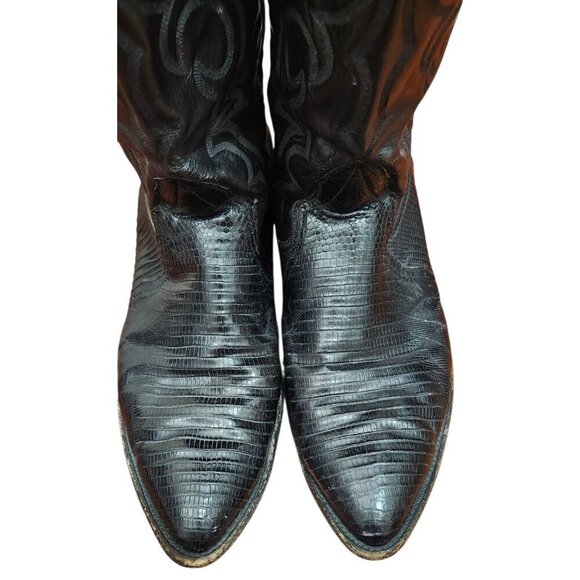 Vtg Larry Mahan Black Leather Cowboy Boots SIze 11 B, made in Texas main image 11